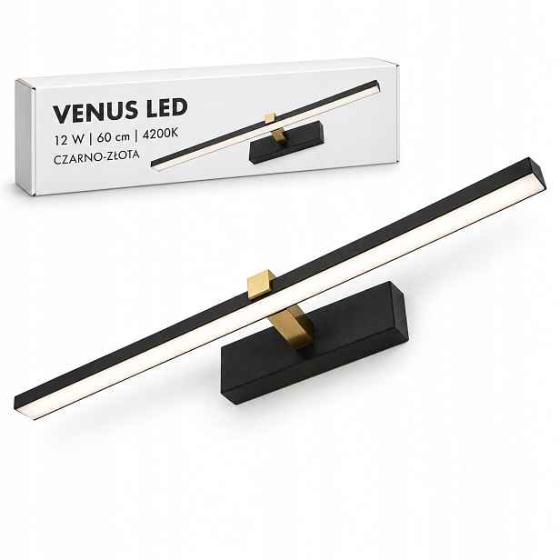 Černo-zlaté nástěnné svítidlo Venus 12W 60 cm Led nad obraz 840 lm 4200K IP44 nástěnné