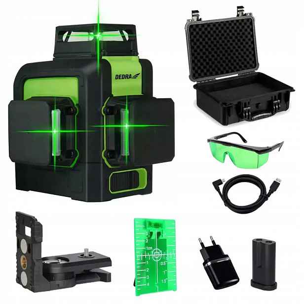 Multilaser 3D laserová vodováha přesná zelená Silný paprsek Dedra