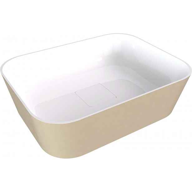 Polysan Banera - Umyvadlo na desku 50x35 cm, bez přepadu, bez otvoru pro baterii, matná béžová/bílá 14596.82