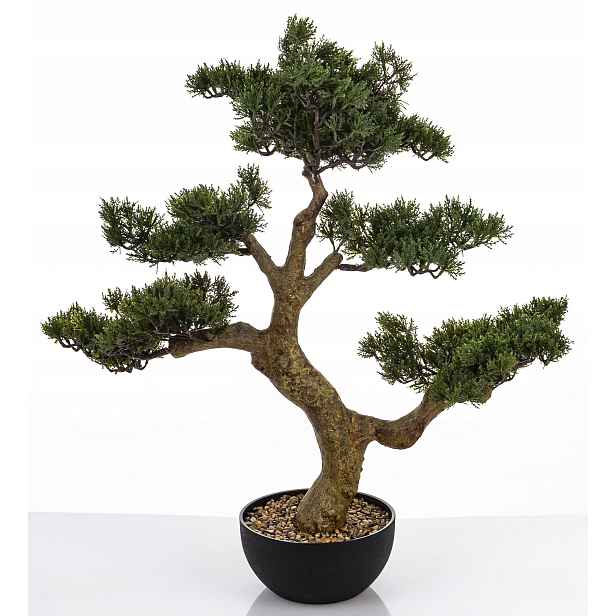 Zelená rostlinná dekorace v černém květináči umělý květ stromek bonsai
