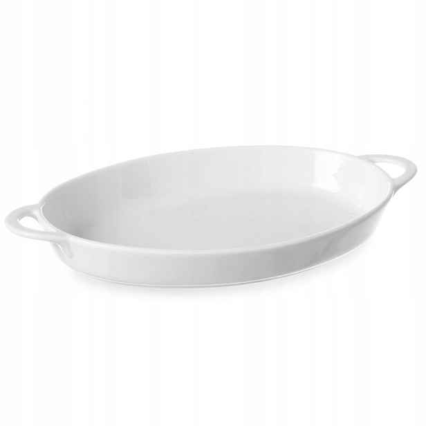Zapékací mísa oválná s úchyty 270 x 180 x 40 mm bílá porcelánová He