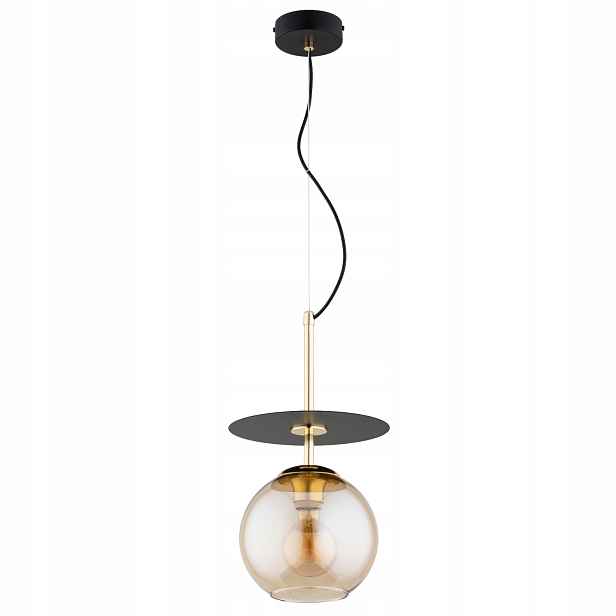 Alfa Qeency závěsná lampa černo-zlatá jantarová koule 1xE27 15W