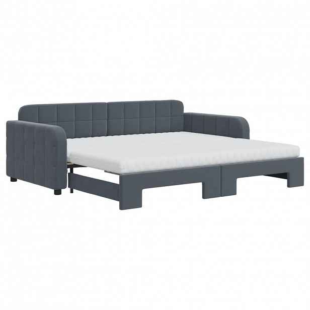 vidaXL Válenda s přistýlkou a matracemi tmavě šedá 90 x 190 cm samet