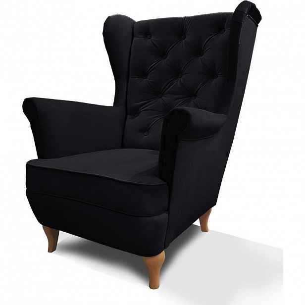 Beautysofa KŘESLO Chesterfield Falco černé s dřevěnými nohami