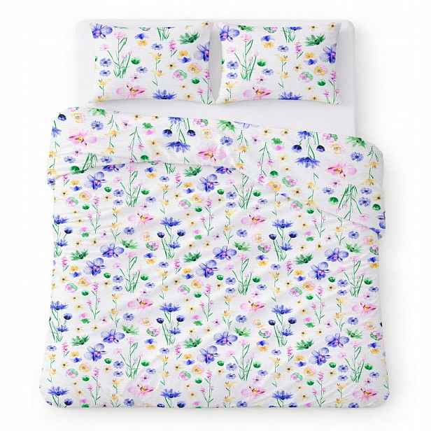 Povlečení bavlněné 180x200 bílé s barevnými lučními květy Cotton Home