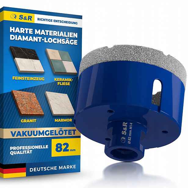 Korunkový Vrták s diamantovou korunkou na granitový gres skla 82 mm S&r závit M14