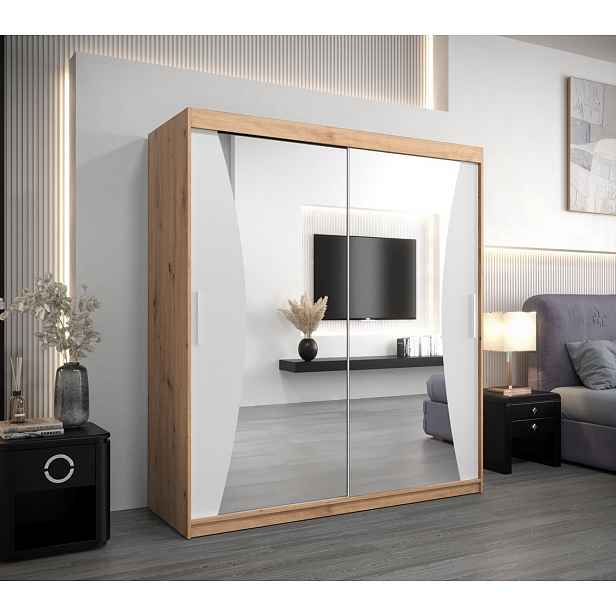 Skříň s posuvnými dveřmi MARTA - šířka 180 cm, dub artisan / bílá