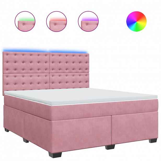 vidaXL Box spring postel s matrací růžová 180x200 cm samet