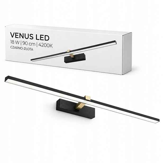Venus 18W lampa 90 cm černo-zlatá Led nad komodu 1100lm 4200K IP44 obývací pokoj