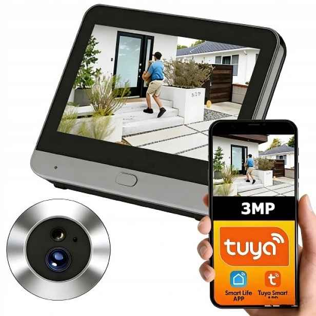 Kukátko na dveře s Full Hd kamerou WiFi Tuya noční režim 5000 mAh 3 Mp