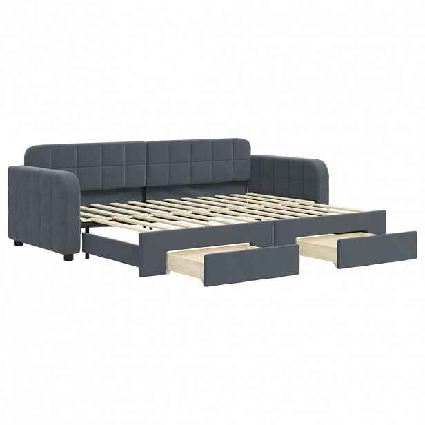vidaXL Válenda s přistýlkou a zásuvkami tmavě šedá 80 x 200 cm samet