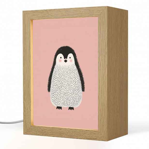 OnlyWow NOČNÍ LAMPIČKA Tučňák - Tečky - Minimalistický - Růžový 15x20 cm