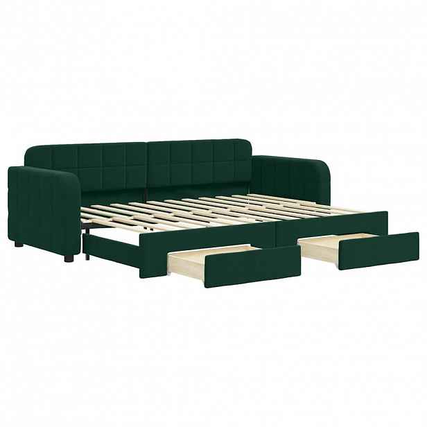 vidaXL Válenda s přistýlkou a zásuvkami tmavě zelená 80 x 200 cm samet