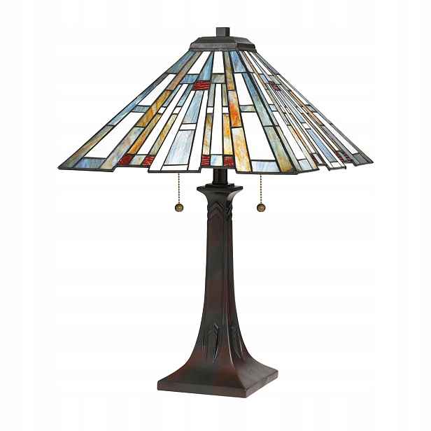Stolní vitrážová lampa Art Deco Tiffany Maybeck modrá 60W Quoizel