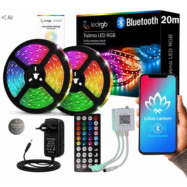 Set Led pásek 20M 2x10m Rgb 5050 Bluetooth Dálkový Ovladač Aplikace Hudba Časovač