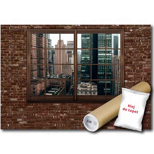 Vinylová fototapeta okno výhled cihla 152x104