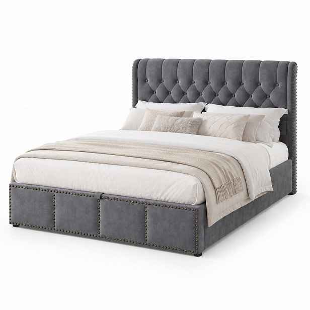 CHICFURN ČALOUNĚNÁ POSTEL 180/200 cm v šedé barvě ze sametu s úložným prostorem