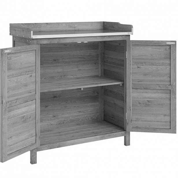 Modfu ZAHRADNÍ skříň s pracovním stolem z masivního smrkového dřeva 83x40x92 cm šedá s pozinkovanou pracovní deskou