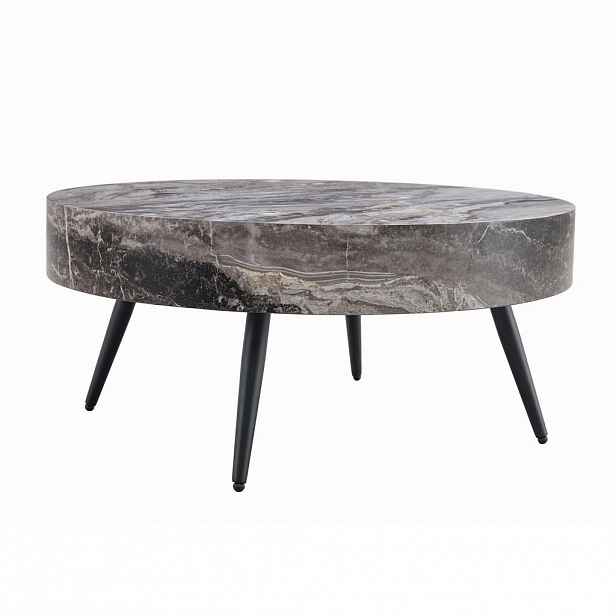 OKWISH KONFERENČNÍ stolek 70/70/35,5 cm šedý z MDF a kovu s mramorovým dekorem