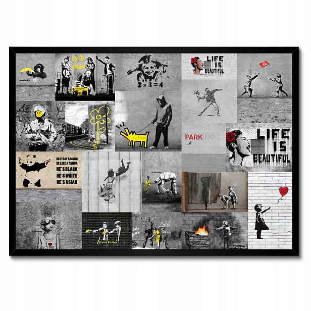 Plakáty v rámu 70x50 Banksy Megamiks Koláž