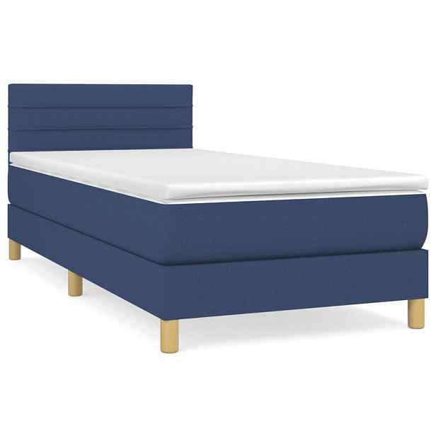 vidaXL Box spring postel s matrací modrá 90x190 cm textil