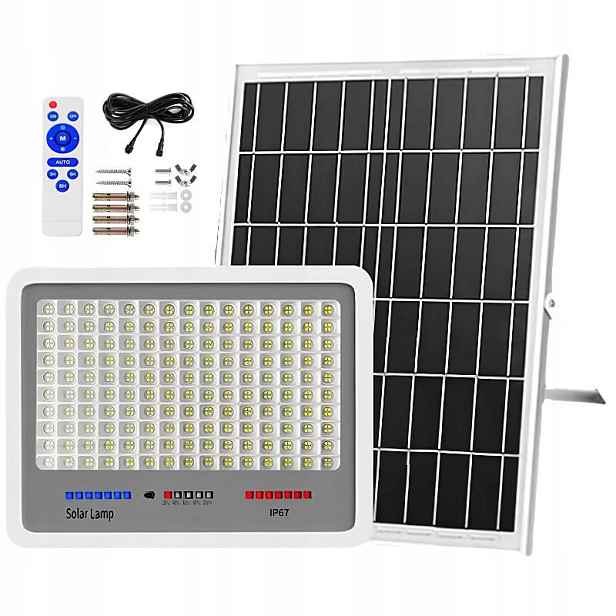 Solární Lampa 396XLED Halogen 200W Zářič Ovladač Na Stěnu Sloup