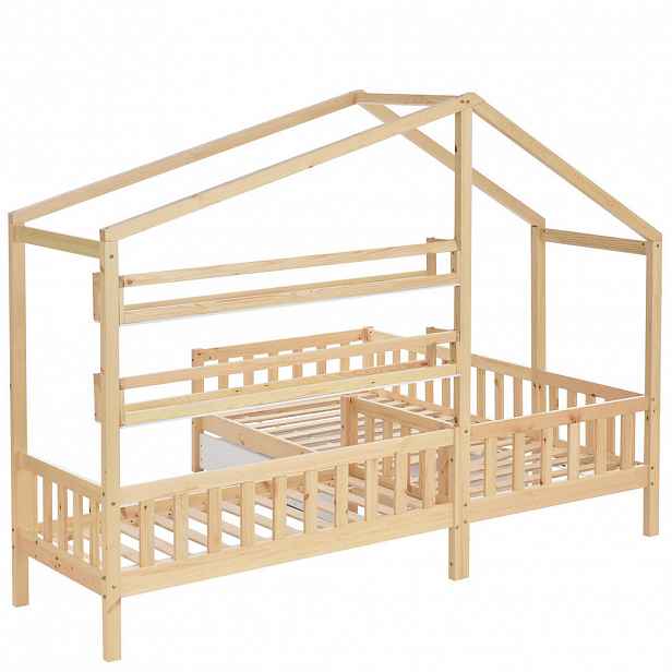 CHICFURN DĚTSKÁ POSTEL 90/200 cm & 140/70 cm v přírodní barvě se zásuvkou a policemi