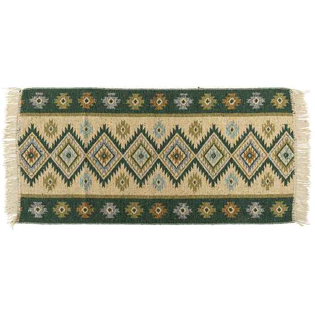 Kusový oboustranný vzorovaný koberec KILIM - ROMBY zelená 80x150 cm