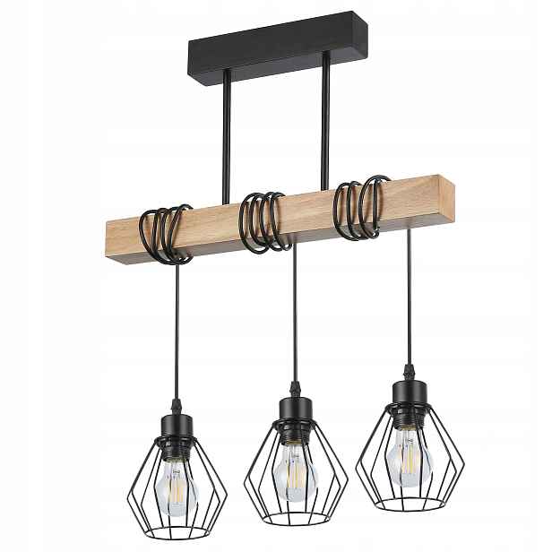 Závěsné stropní svítidlo Dřevěný lustr Led 3xE27 objímka Loft Dřevo dub