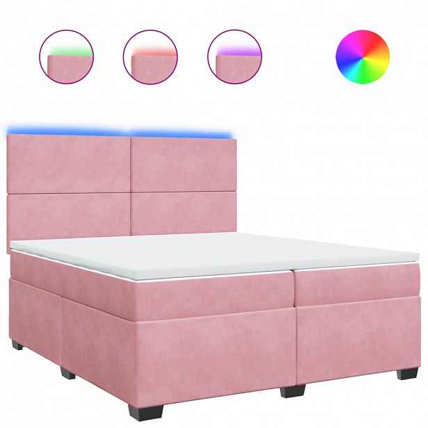 vidaXL Box spring postel s matrací růžová 200x200 cm samet