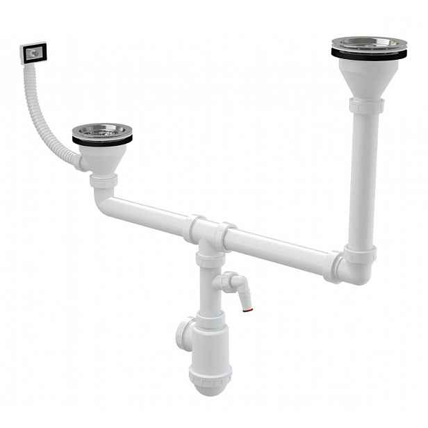 Alca - Sifon pro dvoudřez, průměr 115 mm, dvouúrovňový, s přípojkou, plast A456P