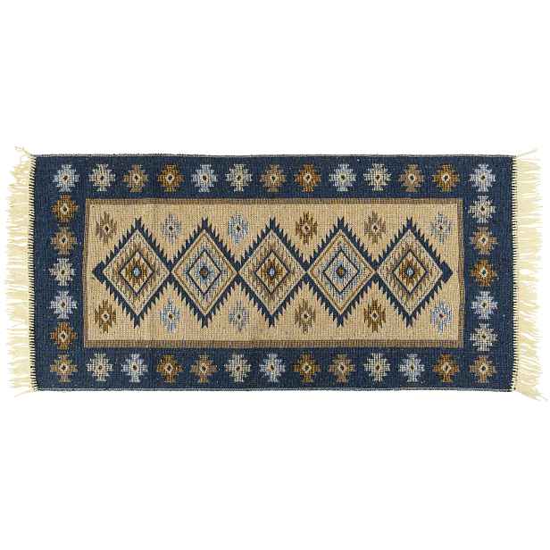 Kusový oboustranný vzorovaný koberec KILIM - ROMBY modrá 80x150 cm