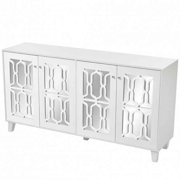 Modfu KOMODA z MDF 160x40x84 cm bílá se 4 dvířky, nastavitelnou policí a zrcadlovým povrchem
