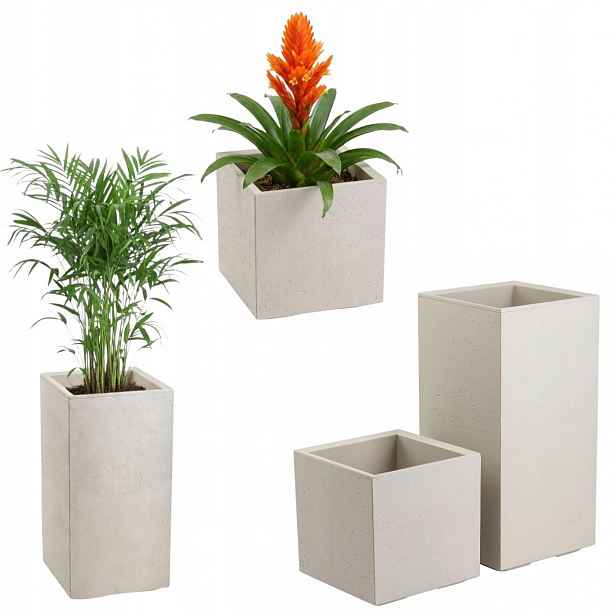 Set Květináčů Na Kolečkách dvůr imitace betonu béžová Slim čtvercová loft 60x30