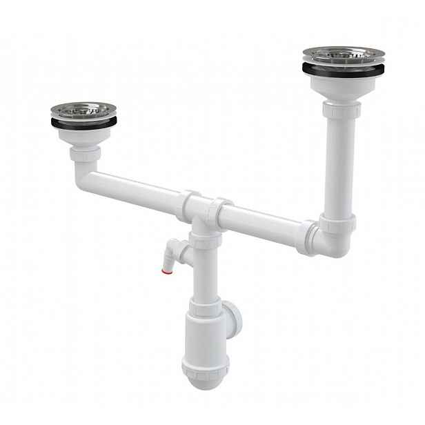 Alca - Sifon pro dvoudřez, průměr 115 mm, dvouúrovňový, s přípojkou, plast A454P