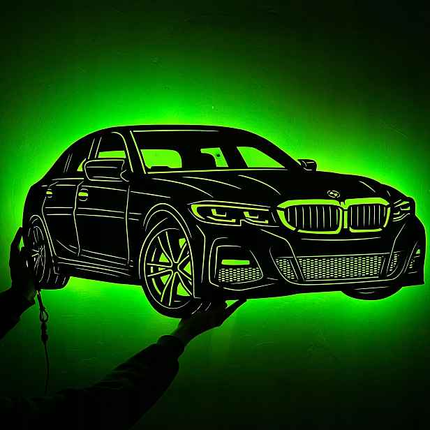Dřevěný 3D obraz Bmw 3 Noční Lampa Led dálkové ovládání Dárek