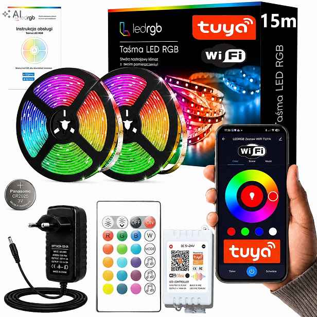 Set Led pásek 15M 2x7.5m Rgb 5050 WiFi Dálkový Ovladač Aplikace Tuya Hudba Časovač