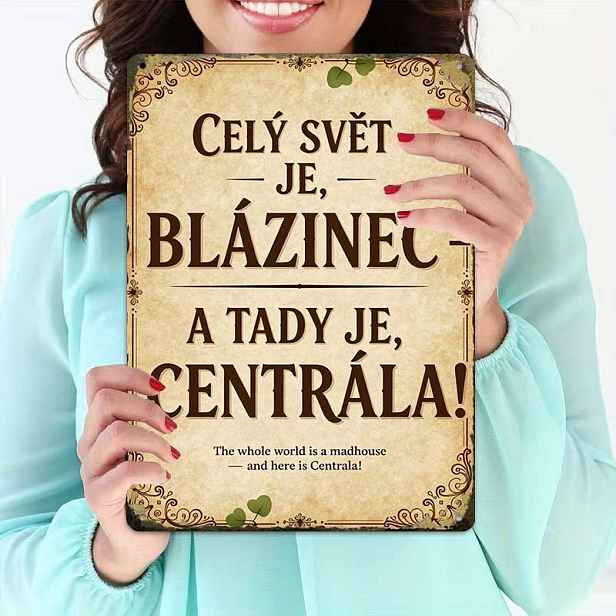 TEMU 2D plochý, 2D plochý 1 ks, Vintage český citát nástěnný plakát, kreativní plechová cedule - 8x12, nástěnná dekorace do kavárny a garáže, dárek k
