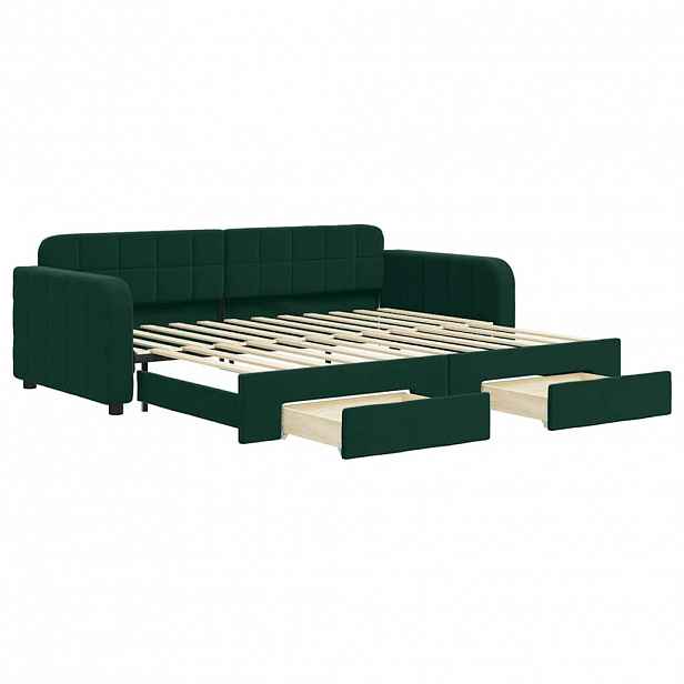 vidaXL Válenda s přistýlkou a zásuvkami tmavě zelená 90 x 200 cm samet