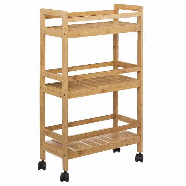 Kuchyňský regál na kolečkách Linha, 3patrový, bambusový