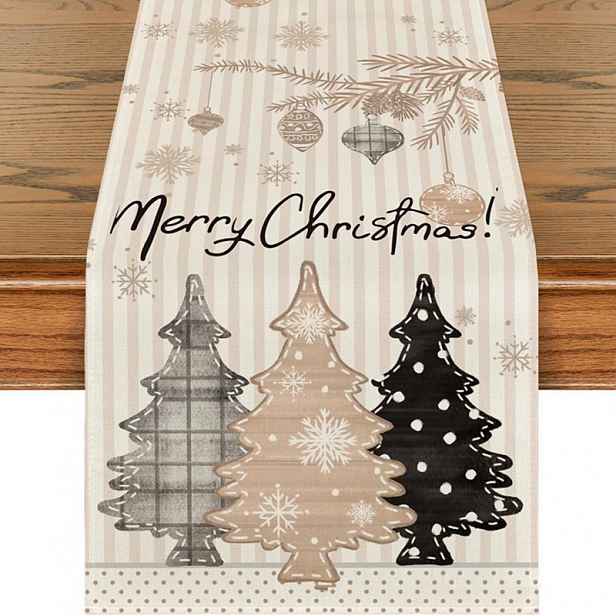 Lněný vánoční běhoun NOEL BRUNCH 33x180 cm, béžový