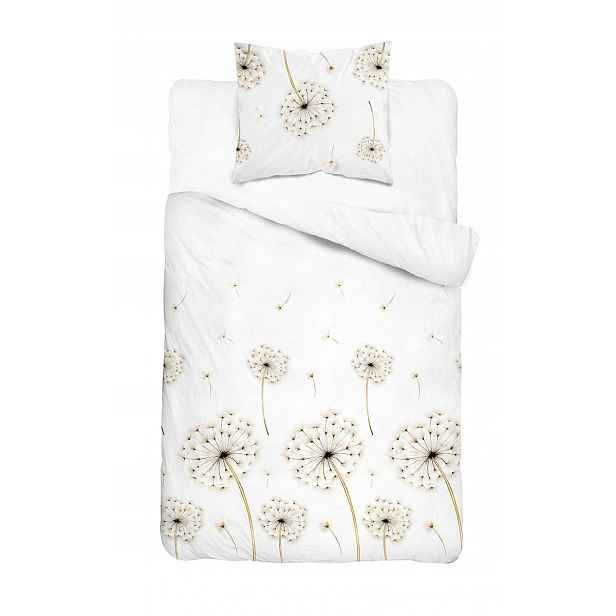 Povlečení Home Satin 140x200 bílé s béžovými pampelišky