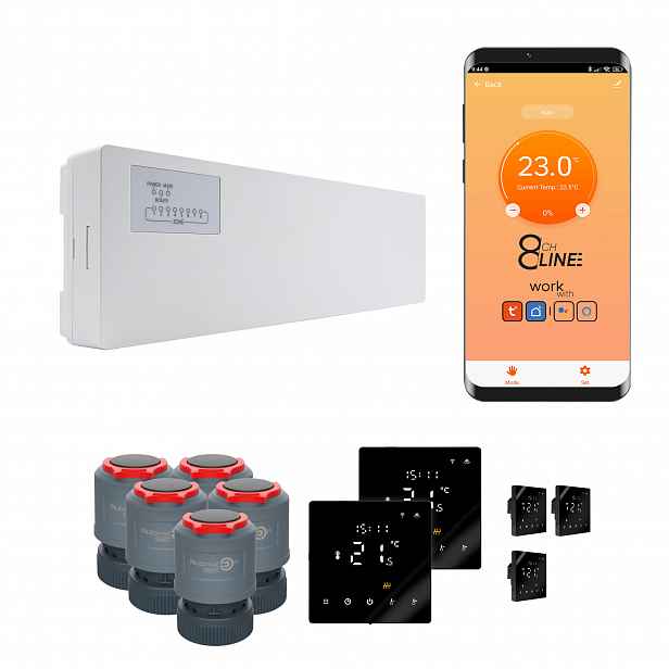 Přechodová sada pro podlouhlé vytápění Line 5 pokojů termostat PRO3 Zigbee černá