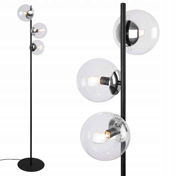 Stojací Lampa Podlahová Černá Loft, Průhledné Skleněné Koule Do Pokoje