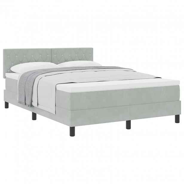 vidaXL Postel s boxspringem s matrací Světle šedá 140 x 190 cm samet