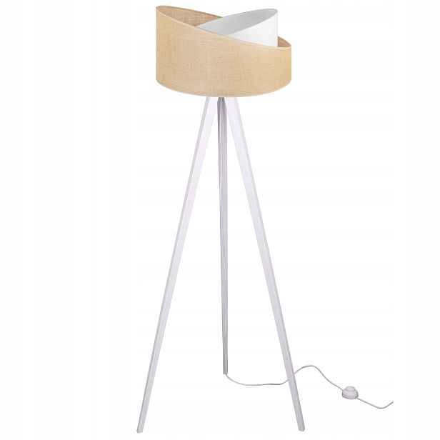Podlahová Lampa Trojnožka Dřevo Stínidlo Juta 45 CM