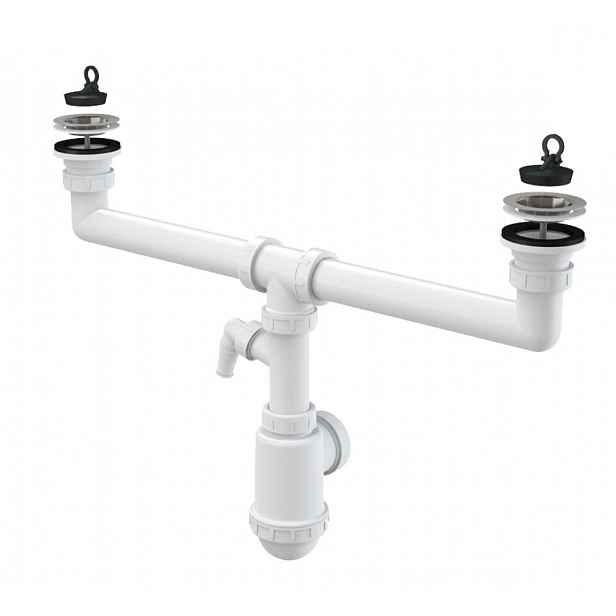 Alca - Sifon pro dvoudřez, průměr 70 mm, s přípojkou, plast A449P-DN50/40