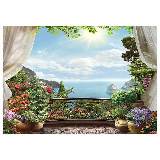 Fototapeta Balkon Moře Tropy Květiny Relaxace vinylová 208x146 lepidlo