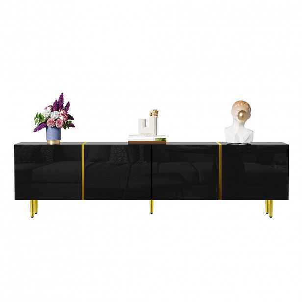 Modfu TV skříňka z MDF 170x35x46 cm černá s vysokým leskem, 4 dvířky a panty Soft-Close