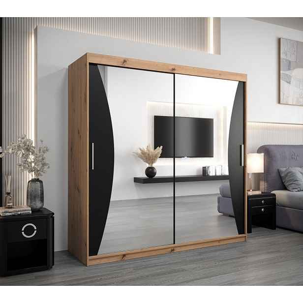 Šatní skříň EMILIE - šířka 200 cm, dub artisan / černá